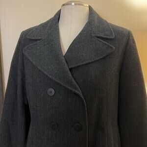 Vintage Herman Kay Wool black double breasted collared button pea coat lined L